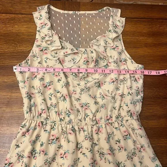 NWT Maurices Lightweight Mesh Back Ruffle Dress Medium Floral Ivory Pink - Picture 7 of 16
